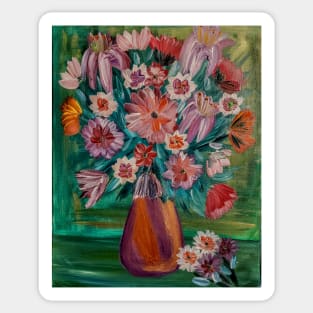 Some abstract mixed flowers in a metallic vase Sticker